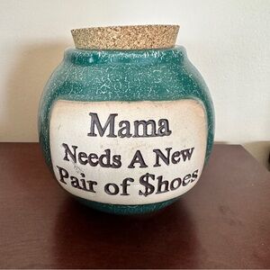 Pottery savings bank, vintage ceramic with cork lid
